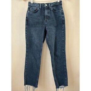 Topshop Women’s Size W25 L30 Straight Jeans Blue Distressed Hem Casual Denim